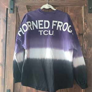 TCU Horned Frogs Tie Dye M Spirit Jersey Purple/Black Long Sleeve Shirt EUC